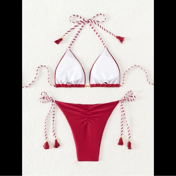 Red, White & Gold, Tassel, Bikini Set - Picture 3 of 7